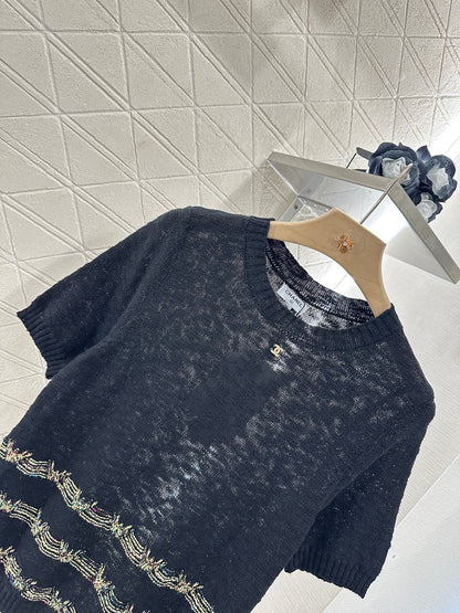 2025 new product Embroidered knitted short sleeves
