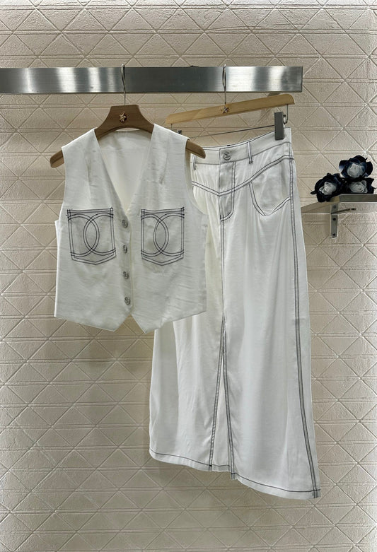 25 new product Vest slit long skirt suit