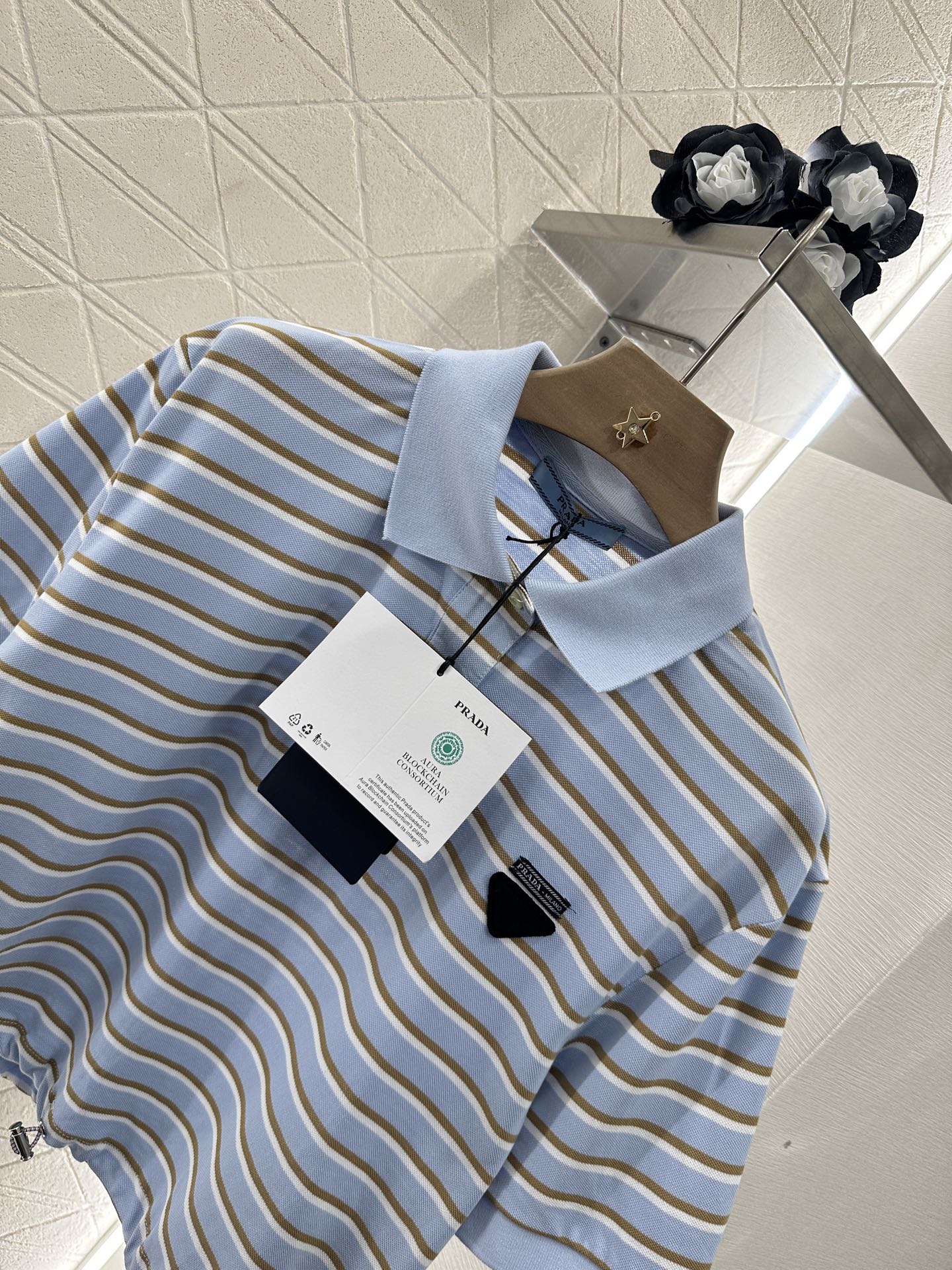 2025 new product Lapel striped short-sleeved top