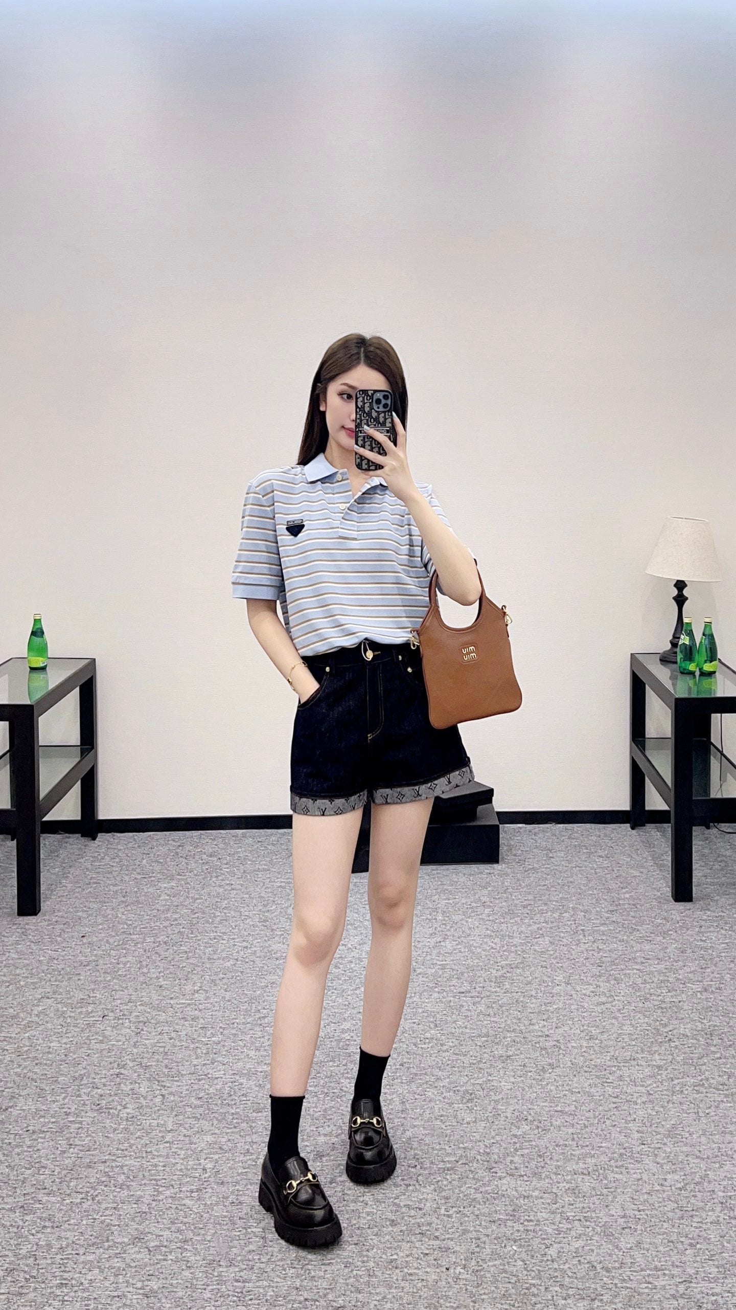 2025 new product Lapel striped short-sleeved top