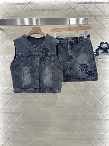 2025 new products Denim vest and short skirt set