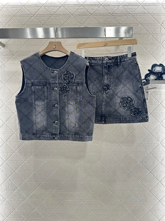 2025 new products Denim vest and short skirt set