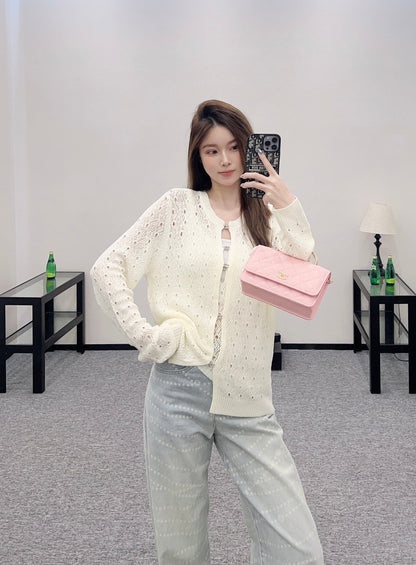 2025 new product Hollow rhinestone cardigan