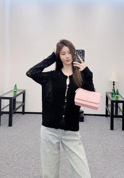2025 new product Hollow rhinestone cardigan