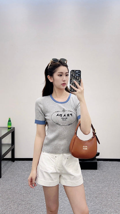2025 new product Embroidered knitted short sleeves