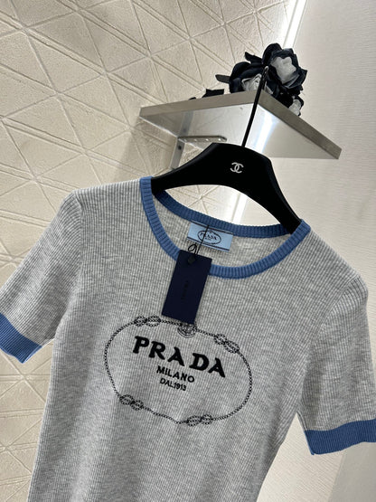 2025 new product Embroidered knitted short sleeves
