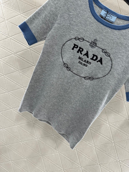 2025 new product Embroidered knitted short sleeves