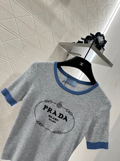 2025 new product Embroidered knitted short sleeves