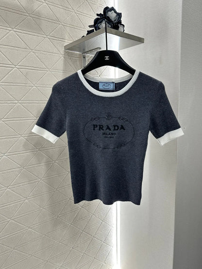 2025 new product Embroidered knitted short sleeves