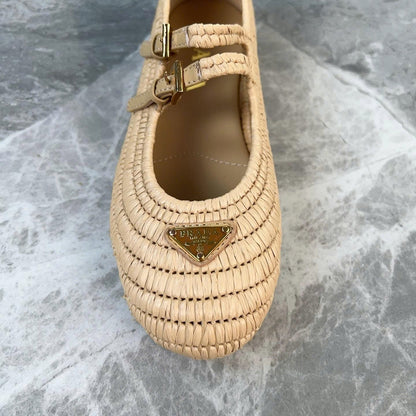 Crochet Ballerinas Flats In Beige Raffia