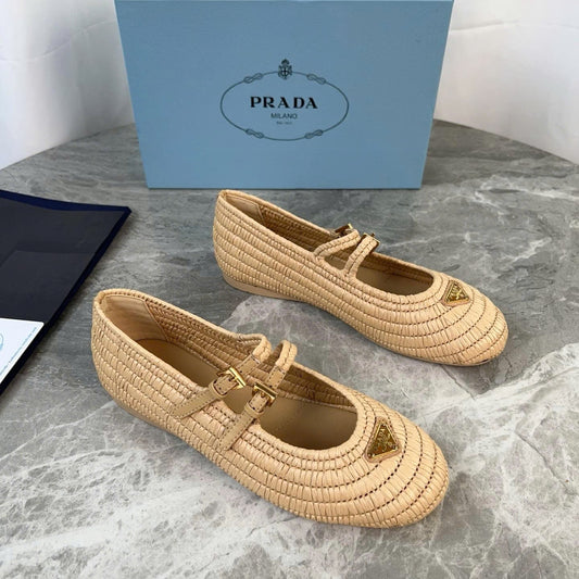 Crochet Ballerinas Flats In Beige Raffia