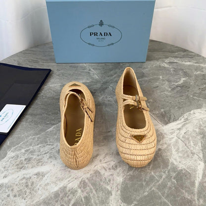 Crochet Ballerinas Flats In Beige Raffia