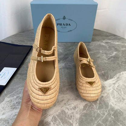 Crochet Ballerinas Flats In Beige Raffia